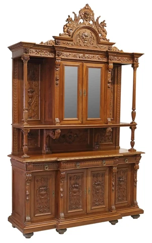 Antique Sideboard, Italian, Renaissance Revival, Crest, Mirrors, Tall,  1800s!! Cover