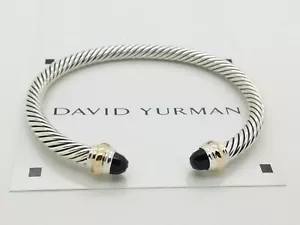 David Yurman Sterling Silver Black Onyx & 14K Gold 5mm Cable Cuff Bracelet - Picture 1 of 4