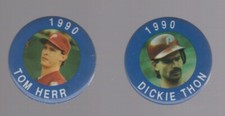 Philadelphia Phillies JKA PIN Tom Herr Dickie Thon 1990 Baseball HAT BUTTON CAP
