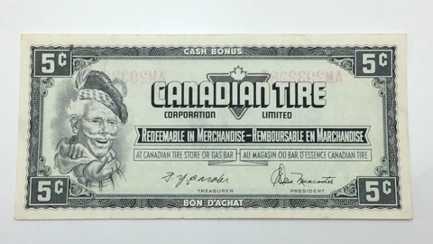 1974 Canadian Tire 5 Cents Circulated Banknote CTC Gas Bar Cash Bonus E124 Cover