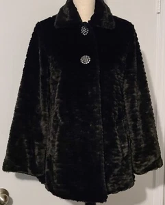 WOMEN'S CHILL COUTURE FAUX FUR BLACK TEXTURED COAT REVERSIBLE SIZE MEDIUM US - Picture 1 of 11