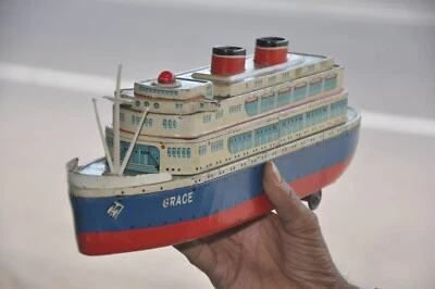 Vintage GRACE MT Trademark Litho Battery Ship/Boat Tin Toy, Japan - Image 1 of 4