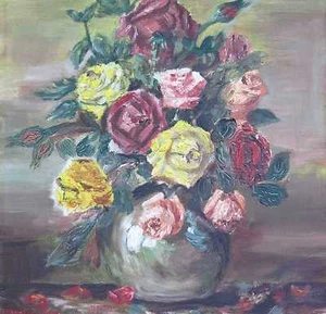 Kapellner Manfred *1938 Westerholt STilleben mit gelben und roten ROSEN Vase - Bild 1 von 8