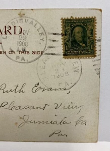Ben Franklin 1 Cent Green Stamp on Postcard Sent 1908 Lancaster PA F&M College - Picture 1 of 6