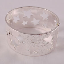 Silver plated star cutout hinged bracelet bangle