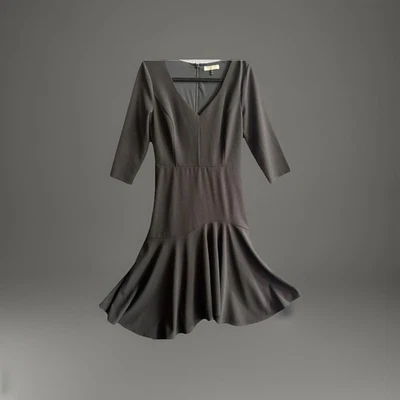 HALSTON наследия v/образным вырезом Midi ассиметричный черный платье вечернее носить праздник размер 8 - Изображение 1 из 4