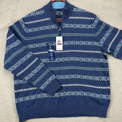 Izod Sweater Pullover Mens 2XL Blue Knit Geometric Quarter Zip Long Sleeve NEW - Image 1 of 4