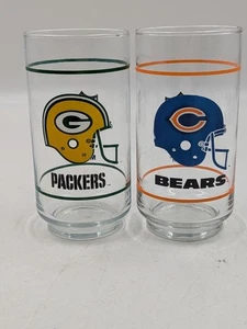 Vintage Pair NFL NFC North Rivalry Glasses Green Bay Packers and Chicago Bears - Picture 1 of 4