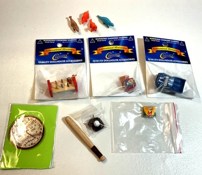 New Dollhouse Miniature 1/12 Toys Clock Baseball Bat Crayons Truck Dinosaurs - Image 1 of 4
