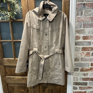 London Fog Women's Rain Coat Beige XL Removable Hood Belted Classic - Picture 1 of 14
