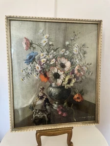 Quadro vintage natura morta fiori stampa acquerello anemoni margherite anni 60 arte - Foto 1 di 6