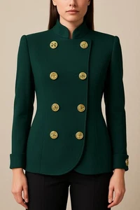 Albert Nipon Blazer Waldgrün Gr. 8 Vintage Zweireiher Goldknöpfe - Bild 1 von 11