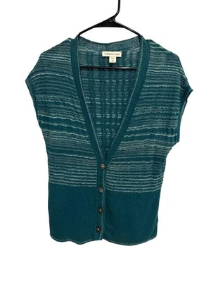 Cárdigan suéter chaleco Coldwater Creek verde azulado a rayas sin mangas talla M capas Foto 1 de 4