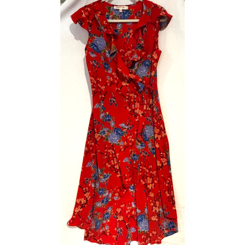 VETEMENTS Magnolia Skye Sleeveless Red High Low Ruffle wrap Floral Dress Sz S Cottagecore