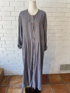 Vintage 90s Flax by Jeanne Englehart 100% Linen Purple Maxi Dress Large - Picture 1 of 14