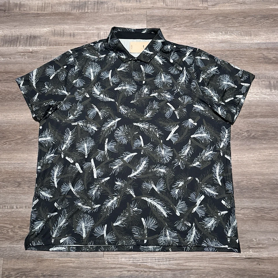 Nike Golf Tour Dri Fit Polo Shirt Pines Print Mens Medium Black Gray FQ0414