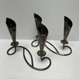 Hans Jensen Calla portacandele giglio placcato argento Danimarca MCM set di 2 - Foto 1 di 7