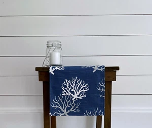 Indigo Navy Table Runner Nautical Coastal Living Coral Reef BeachHouse Decor - Picture 1 of 17
