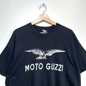 Vintage 90s Moto Guzzi Motorcycles Black T-shirt Size L Euro Screen Stars - Picture 1 of 12