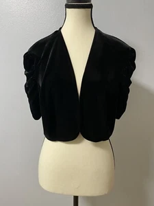 NWT Helene Blake Velvet Shrug L Large Open Black Ruched Sleeve Bolero Goth - Picture 1 of 14