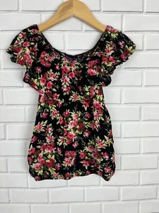 Miss Majesty Shirt Girls 3/4 Black Floral Peasant Tank Top Coquette Prairie 70s - Picture 1 of 12
