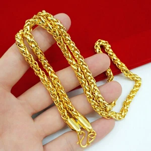 Men 24K Yellow Gold Plated 6mm 24" Fashion Hollow Thai Chains Necklace 55g - Picture 1 of 8
