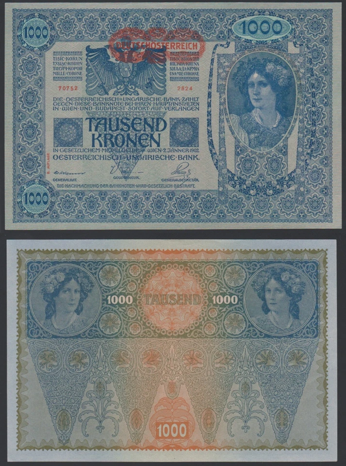 Austria 1000 kronen 1902 1919 DÖ P61(2) II Auflage Block 2824 aUNC/UNC - Image 1 of 4