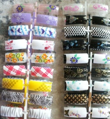 Set 20pcs Pre-Designed False Nail Art Tips Fake Acrylic Nails Metallic Pearl - Image 1 of 4