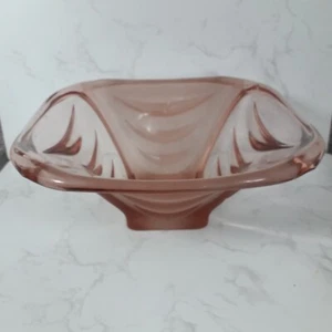 Czech Art Deco Pink Glass Fruit bowl Square - Picture 1 of 6