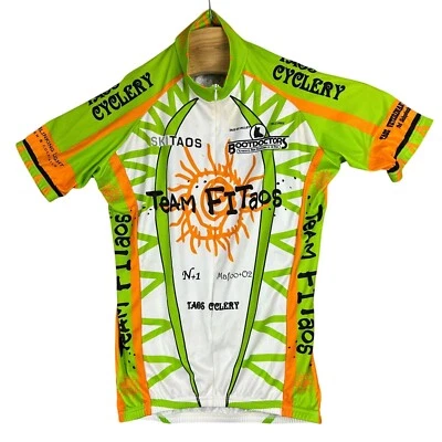 Camiseta deportiva de ciclismo Vomax Team FITaos Taos Cycle Club M verde/naranja bolsillos con cremallera Foto 1 de 4