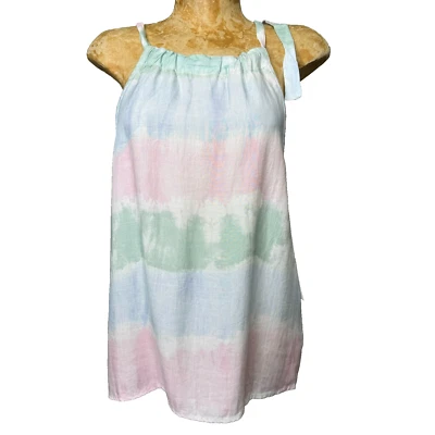 Bella Dahl Tank Top Womens Medium Chambray Shoulder Tie Pink Blue Green NEW - Image 1 of 4