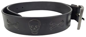 Echt Leder Gürtel Skull Totenkopf Kaffeebraun - Steampunk Gotik - Picture 1 of 3