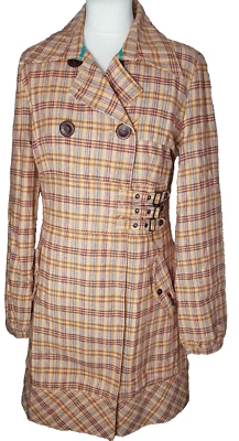 Oakley size M wool blend beige plaid lined peacoat jacket - Image 1 of 4