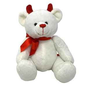 APPLAUSE White Valentine's Teddy Bear Red Devil Horns 9" Plush Bow Tail Heart - Picture 1 of 4