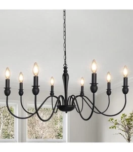 Black Farmhouse Chandelier Light Fixture 8 Light Large Rustic Industrial 37in - Picture 1 of 6