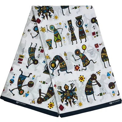 African Fabric Print White Ankara Yards Quality 100% Cotton Sewing Material - Image 1 of 4