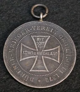Pre-WWI Imperial 1872 Prussian Deutscher Kriegerverein Medal Dürener German - Picture 1 of 4