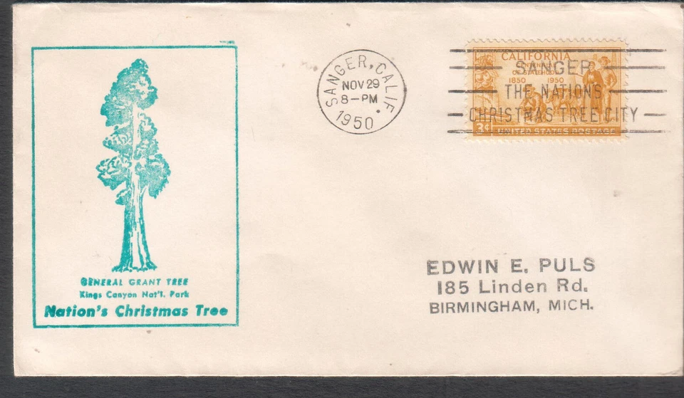 1960 cachet & slogan cancel cover Sanger California Christmas Tree City US Grant - Image 1 of 1