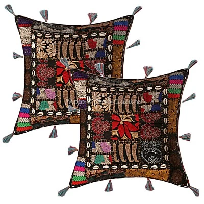 Bohemian Sofa Cushion Covers 43 x 43 cm Embroidered Patchwork Cotton Pillowcases - Image 1 of 4