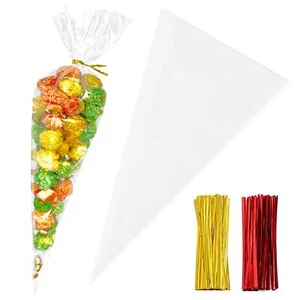 Cone Cellophane Bags 6.3x11.8 Inches 200 PCS Plastic Popcorn Cone Bags for Pa... - Picture 1 of 7