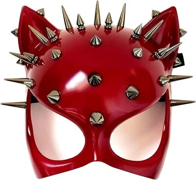 Red Black Cat Woman Dress up Cosplay Party Masquerade Mask Spiky Halloween Party - Image 1 of 4