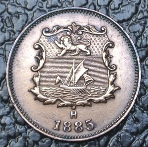 1885 H BRITISH NORTH BORNEO - HALF CENT - Beautiful Coin - Viking Ship - Picture 1 of 3