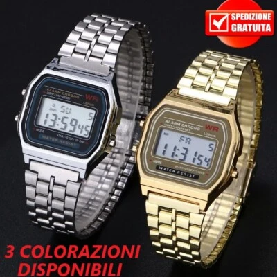 Orologio Uomo Donna Stile Casio Retrò Digitale Acciaio unisex Vintage Oro Silver - Immagine 1 di 4