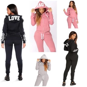 Women Ladies 2 PCS Tracksuit Hoodie Winter Bottoms Lounge Wear Sweatshirt Set. - Picture 1 of 8