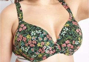 Cacique, Lightly Lined Full Coverage Black Tropical Floral Underwire Sz 40DD - Picture 1 of 8