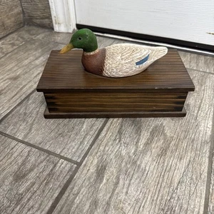 Vintage Wooden Duck Decoy Mallard With Wooden Base Hunting Cigar Box Trinket - Picture 1 of 7