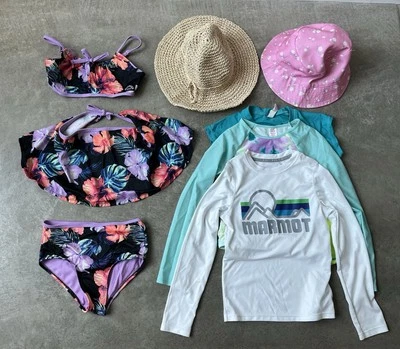 Девочек 7-8 Summer Beach носить лот купальник длинным рукавом рубашки шляпы сурок разрыв просто - Изображение 1 из 4