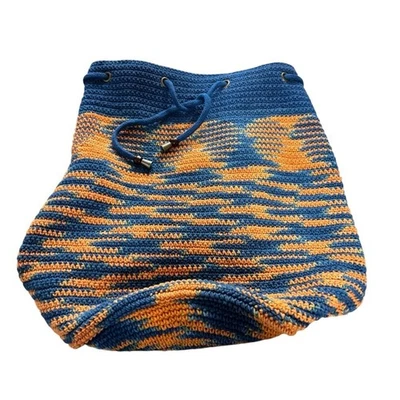 Free People Blue/Orange Montana Crochet Backpack/Beach Bag w Drawstring Closure - Image 1 of 4
