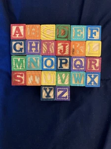 Classic Wooden Alphabet ABC Blocks Set 26pcs Letter Learning Toy for Toddlers - Picture 1 of 8