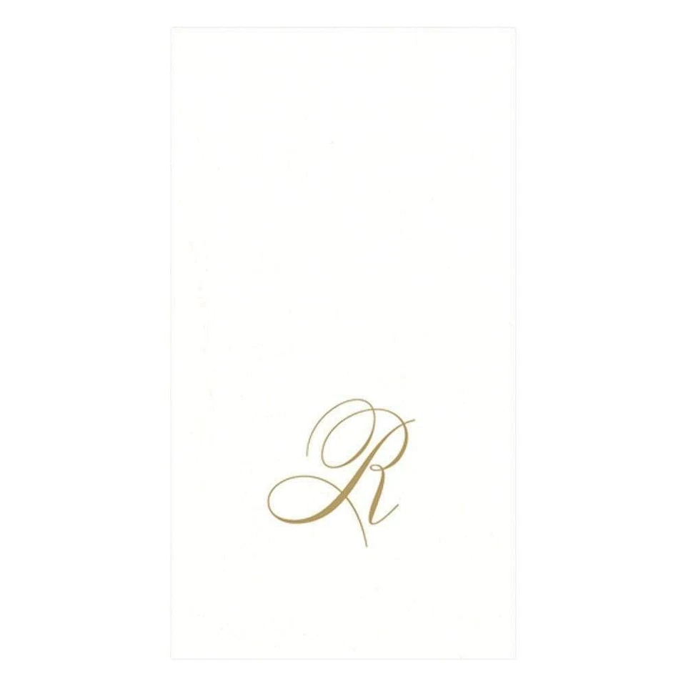 Entertaining with Caspari White Pearl Paper Linen Guest Towels Monogram Init...